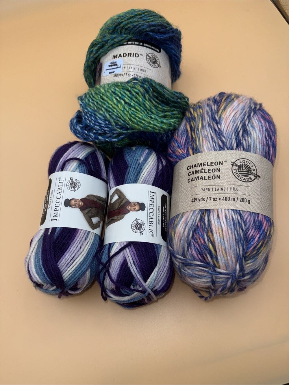 Loops & Threads Impeccable, Chameleon,￼ Madrid Yarn Lot, 4 Skeins